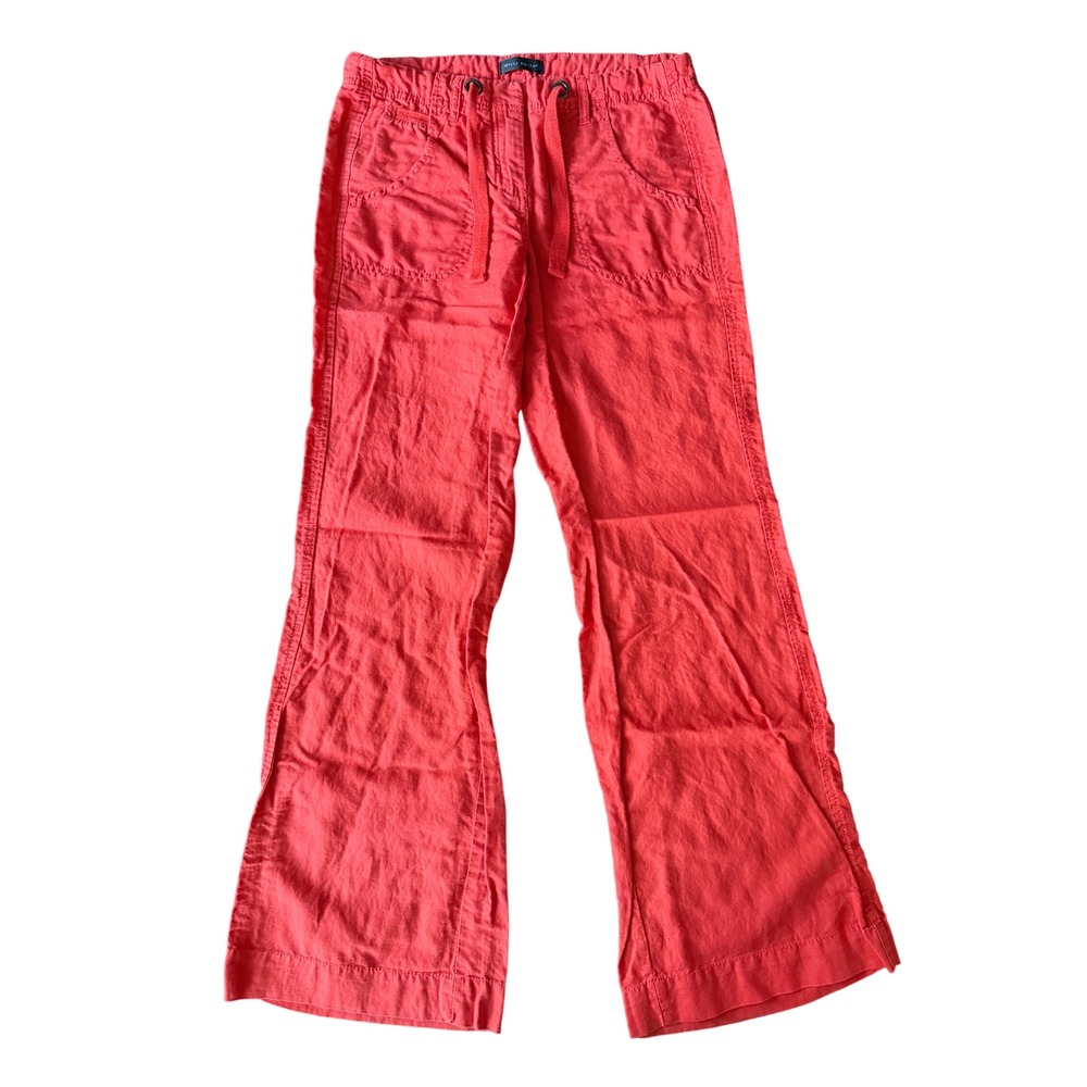 Willi Smith Women's 4 Orange Linen Blend Wide Leg Drawstring Pants | SKU 1014